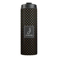 Monogramm für Goldfolie und schwarze Polka-Punktmu