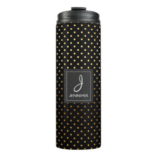 Monogramm für Goldfolie und schwarze Polka-Punktmu Thermosbecher