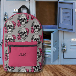 Monogramm für gotische Schädel und rosa Erdnüsse Bedruckter Rucksack
