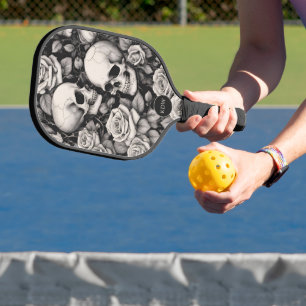 Monogramm für gotische Schädel und Rose Pickleball Schläger