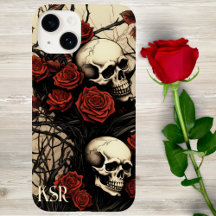 Monogramm für gotische Schädel und Rote Rosen