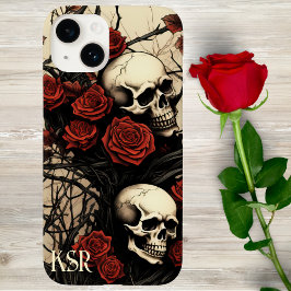 Monogramm für gotische Schädel und Rote Rosen Case-Mate iPhone 14 Hülle