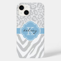 Monogramm für graue und Sky Blue Animal Print