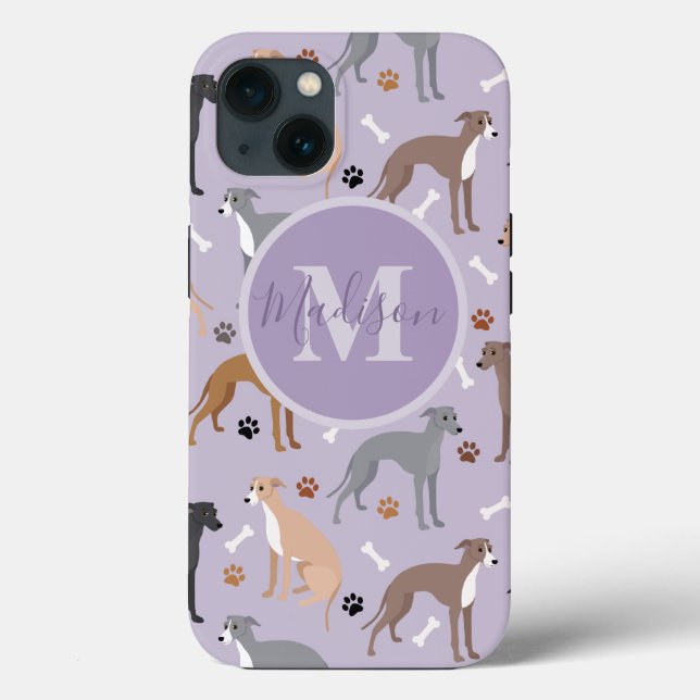 Monogramm für Grauhund-Knochen und Paws Case-Mate iPhone Hülle (Rückseite)