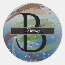 Monogramm für grüne, braune und beige Pinselstrich Runder Aufkleber