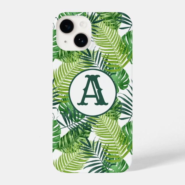 Monogramm für grüne tropische Blätter iPhone 14 Hülle (Rückseite)