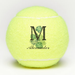 Monogramm für grüne tropische Blätter Tennisbälle
