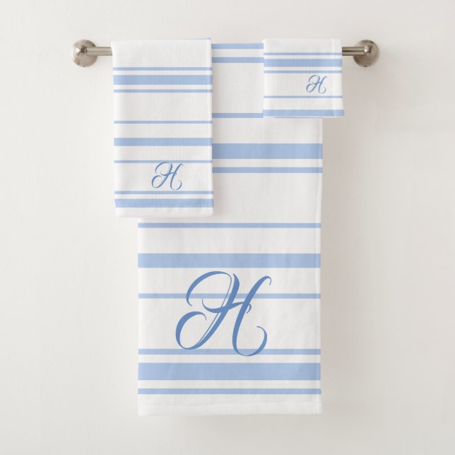 Monogramm für hellblaue und weiße Streifen Badhandtuch Set (Insitu)