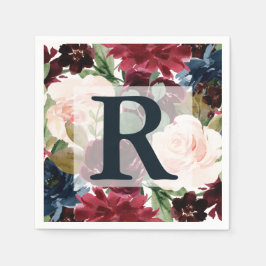 Monogramm für Hochzeiten in Burgund, Rosa und Navy Serviette