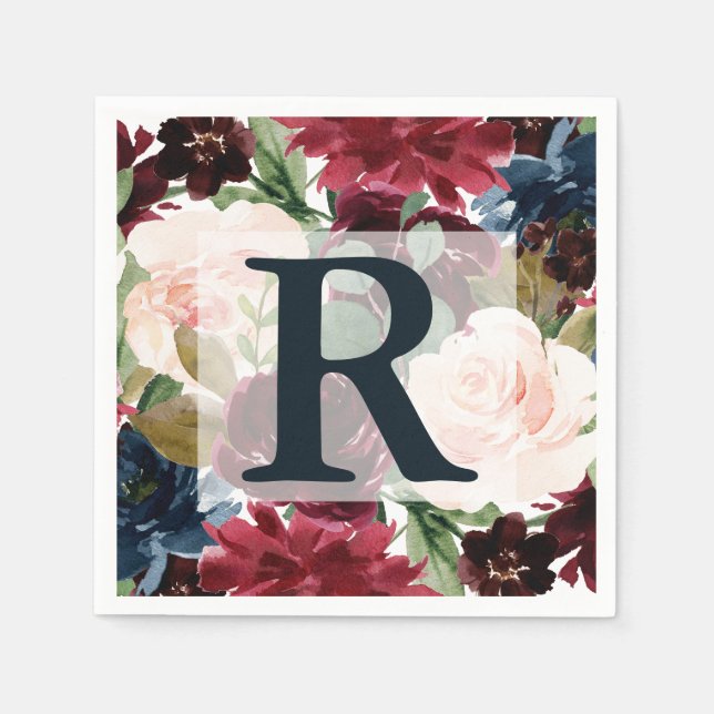 Monogramm für Hochzeiten in Burgund, Rosa und Navy Serviette (Vorderseite)