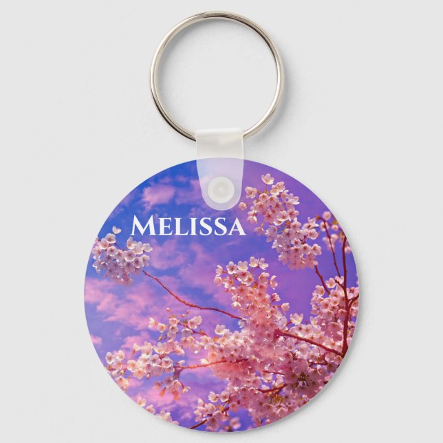 Monogramm für hübsch rosa Kirschblossom Schlüsselanhänger (Vorderseite)