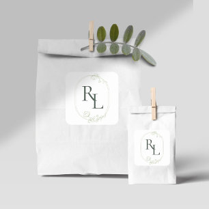 Monogramm für hübsche Blumendielen Quadratischer Aufkleber