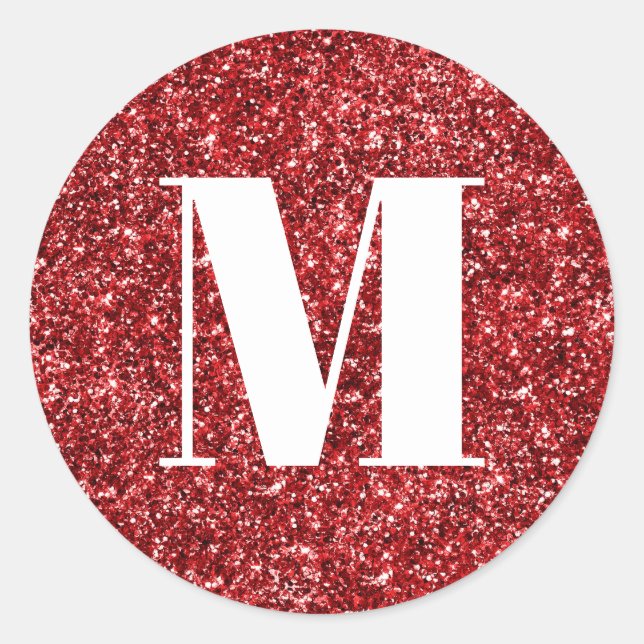 Monogramm für Imitate Ruby Red Glitzer Runder Aufkleber (Vorderseite)