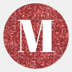 Monogramm für Imitate Ruby Red Glitzer Runder Aufkleber