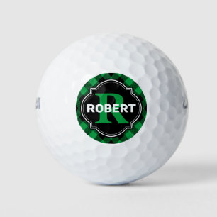 Monogramm für Karierte Rot- und Schwarz-Buffalo-Na Golfball