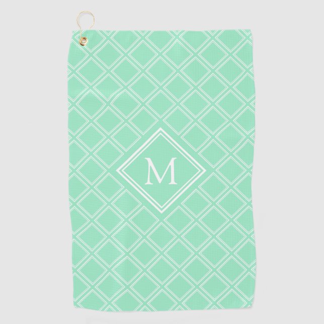 Monogramm für klassische Minze und weißes Diamantm Golfhandtuch (Vorderseite)
