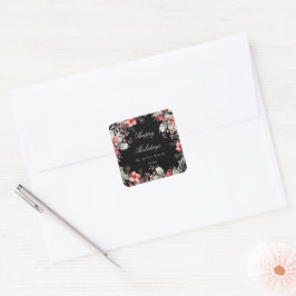 Monogramm für klassische Weihnachtsberries Quadratischer Aufkleber
