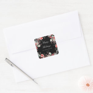 Monogramm für klassische Weihnachtsberries Quadratischer Aufkleber