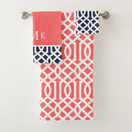 Monogramm für Korallen und Marine Trellis Badhandtuch Set