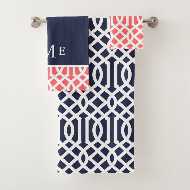 Monogramm für Korallen und Marine Trellis Badhandtuch Set (Insitu)
