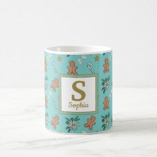 Monogramm für Lebkuchenmännchen, Bows und Bonbon Kaffeetasse