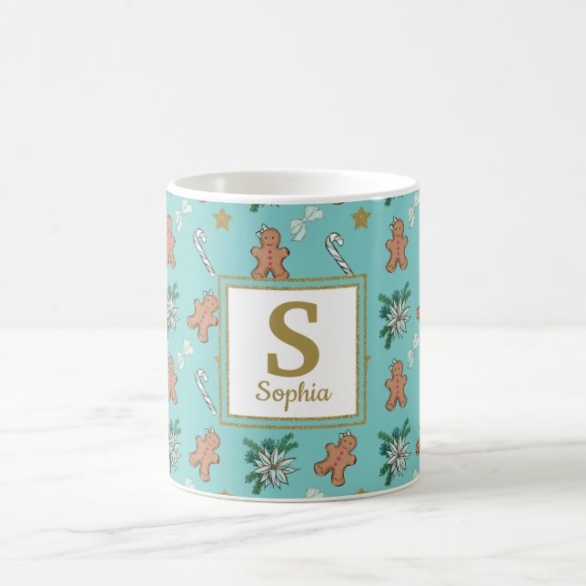 Monogramm für Lebkuchenmännchen, Bows und Bonbons Kaffeetasse (Mittel)