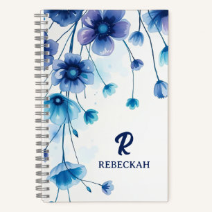 Monogramm für lila blaue Eleganfarbene Blume Notizbuch