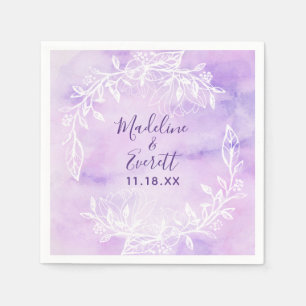 Monogramm für lila Botanische Weißblütenhochzeit Serviette