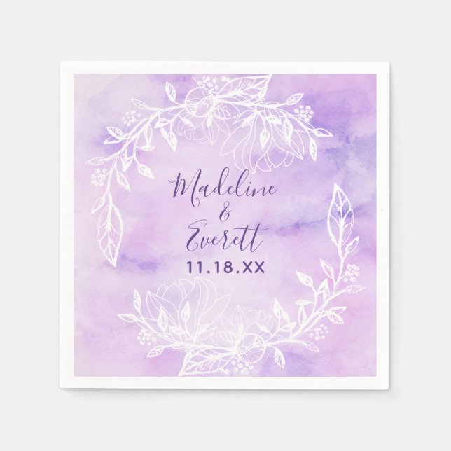 Monogramm für lila Botanische Weißblütenhochzeit Serviette (Vorderseite)