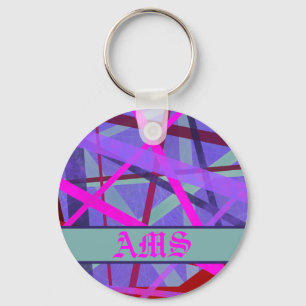 Monogramm für Lila geometrische Linien, rosa und r Schlüsselanhänger