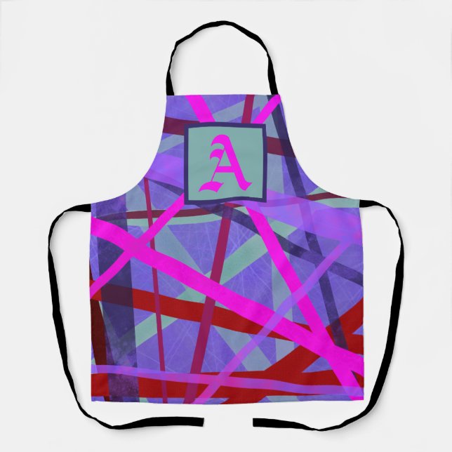 Monogramm für Lila geometrische Linien, rosa und r Schürze (Vorderseite)