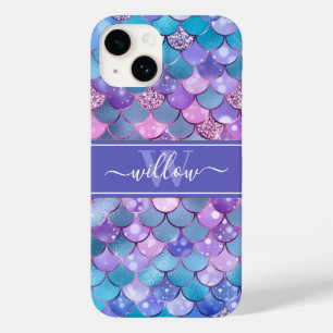 Monogramm für lila Mermaid-Scales Case-Mate iPhone 14 Hülle