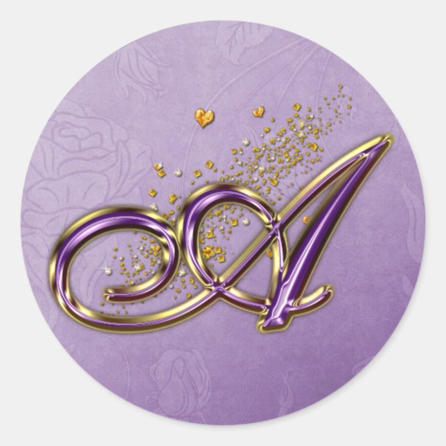 Monogramm für lila und Gold-Glitzer Runder Aufkleber (Vorderseite)