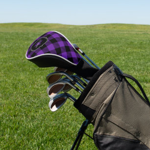 Monogramm für lila und schwarze Buffalo-Karierte B Golf Headcover