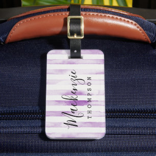Monogramm für lila Wasserfarbstreifen Gepäckanhänger