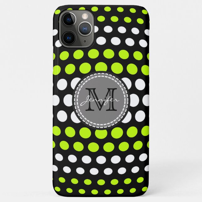 Monogramm für Limone und weiße Polka-Dosen Case-Mate iPhone Hülle (Rückseite)