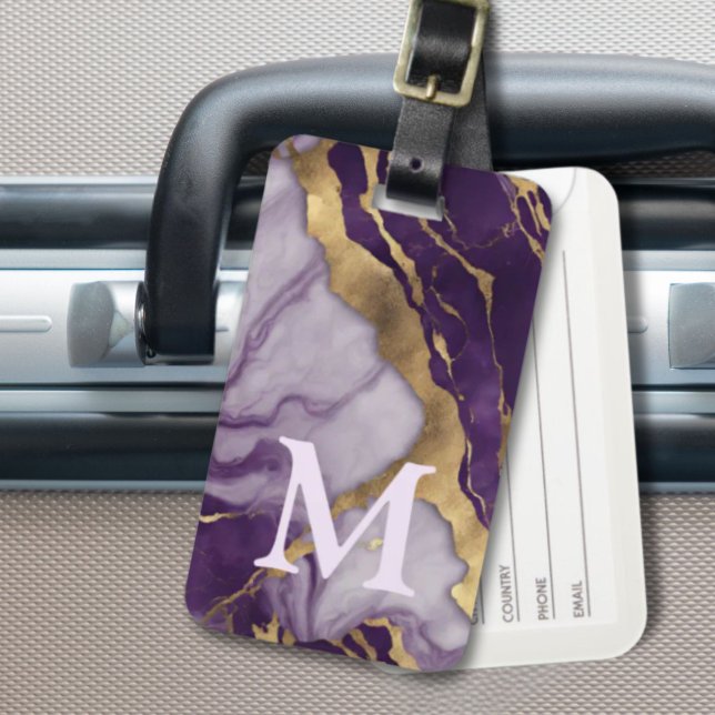 Monogramm für Minimalistischen skandinavischen Lil Gepäckanhänger (Minimalist Scandinavian Purple Marble Monogram Luggage Tag)