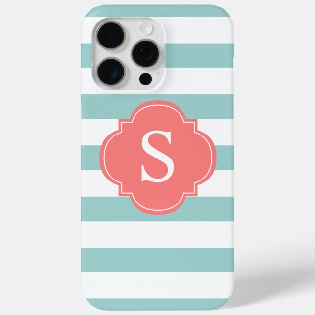 Monogramm für Minze und Korallenstreifen Case-Mate iPhone Hülle (Rückseite)