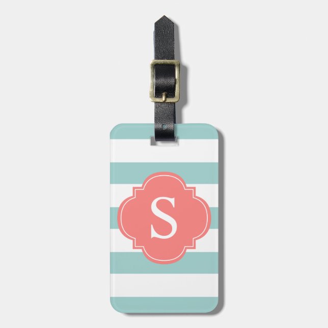 Monogramm für Minze und Korallenstreifen Gepäckanhänger (Vorderseite vertikal)