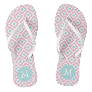 Monogramm für Minze und rosa Kat-Muster Flip Flops