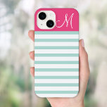 Monogramm für Minze und rosa Preppy-Streifen Case-Mate iPhone Hülle<br><div class="desc">Niedliches,  modernes,  elegantes Design mit feinen,  horizontalen Streifen und festem Farbblock mit Personalisiertem Monogramm-Anfangsbuchstaben</div>