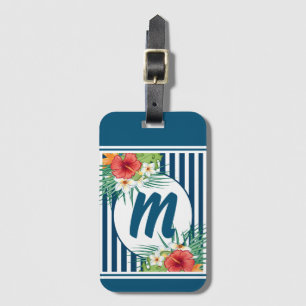 Monogramm für moderne Blaustreifen und Blume Gepäckanhänger