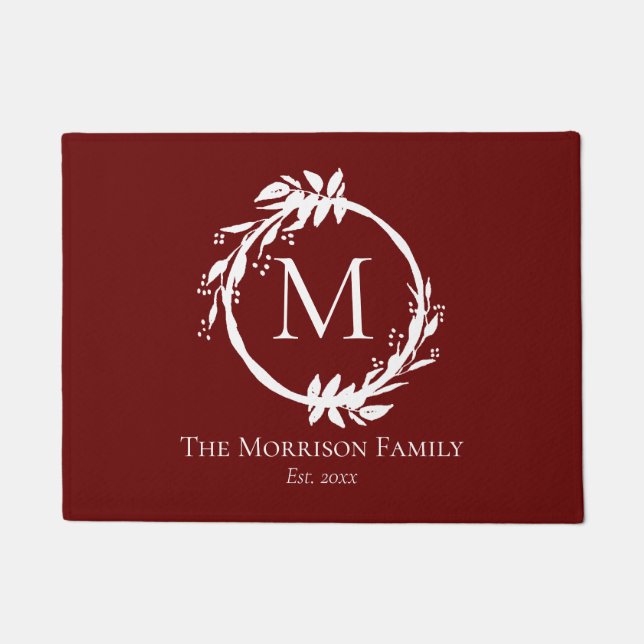 Monogramm für moderne Burgund-Weiße Kleider Fußmatte (Vorderseite)