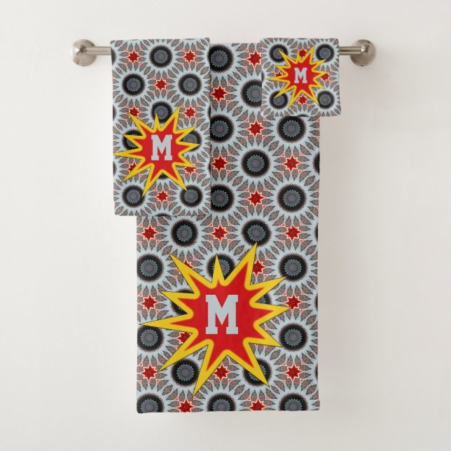 Monogramm für moderne fette Sternexplosionen Badhandtuch Set (Insitu)