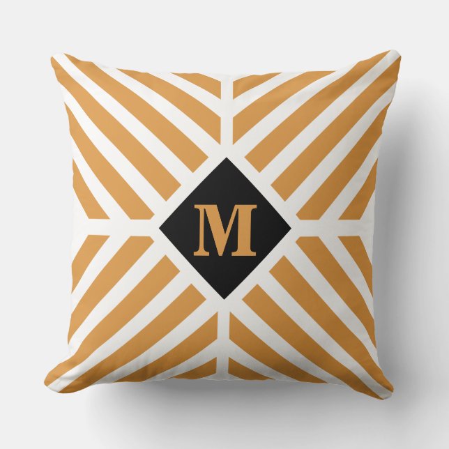 Monogramm für moderne goldene Diagonalstreifen Kissen (Vorderseite)