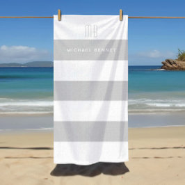 Monogramm für moderne graue Streifen Strandtuch