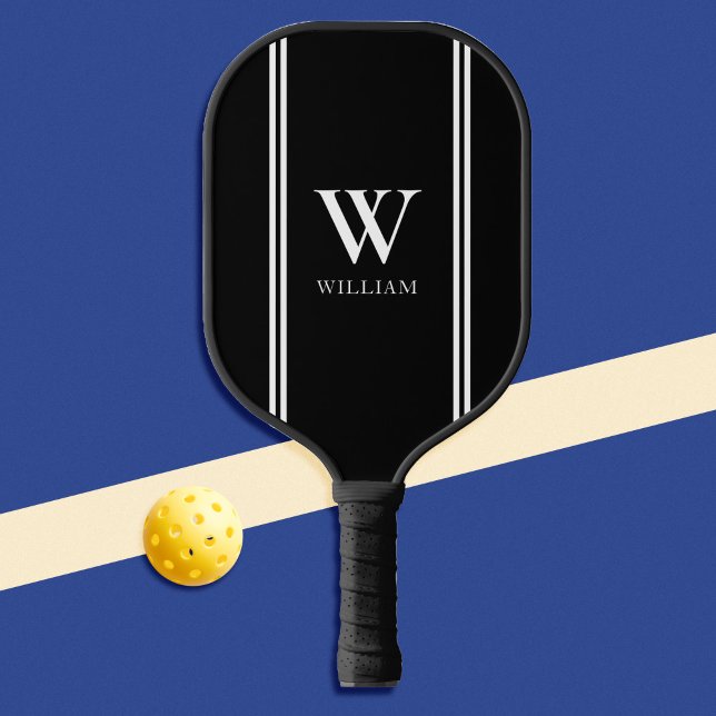 Monogramm für moderne Schwarz-Weiß-Anfangsnamen Pickleball Schläger (Von Creator hochgeladen)