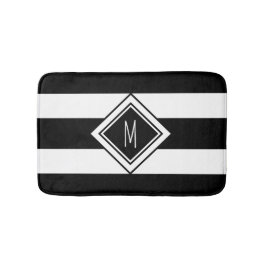 Monogramm für moderne Schwarz-Weiß-Streifen Badematte