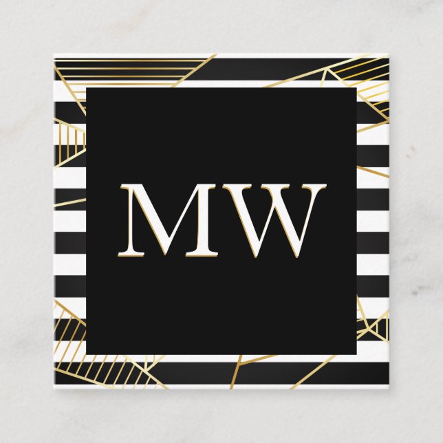 Monogramm für moderne Schwarz-weiße Streifen | Gol Quadratische Visitenkarte (Vorderseite)