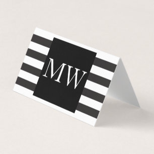 Monogramm für moderne Schwarz-weiße Streifen Visitenkarten